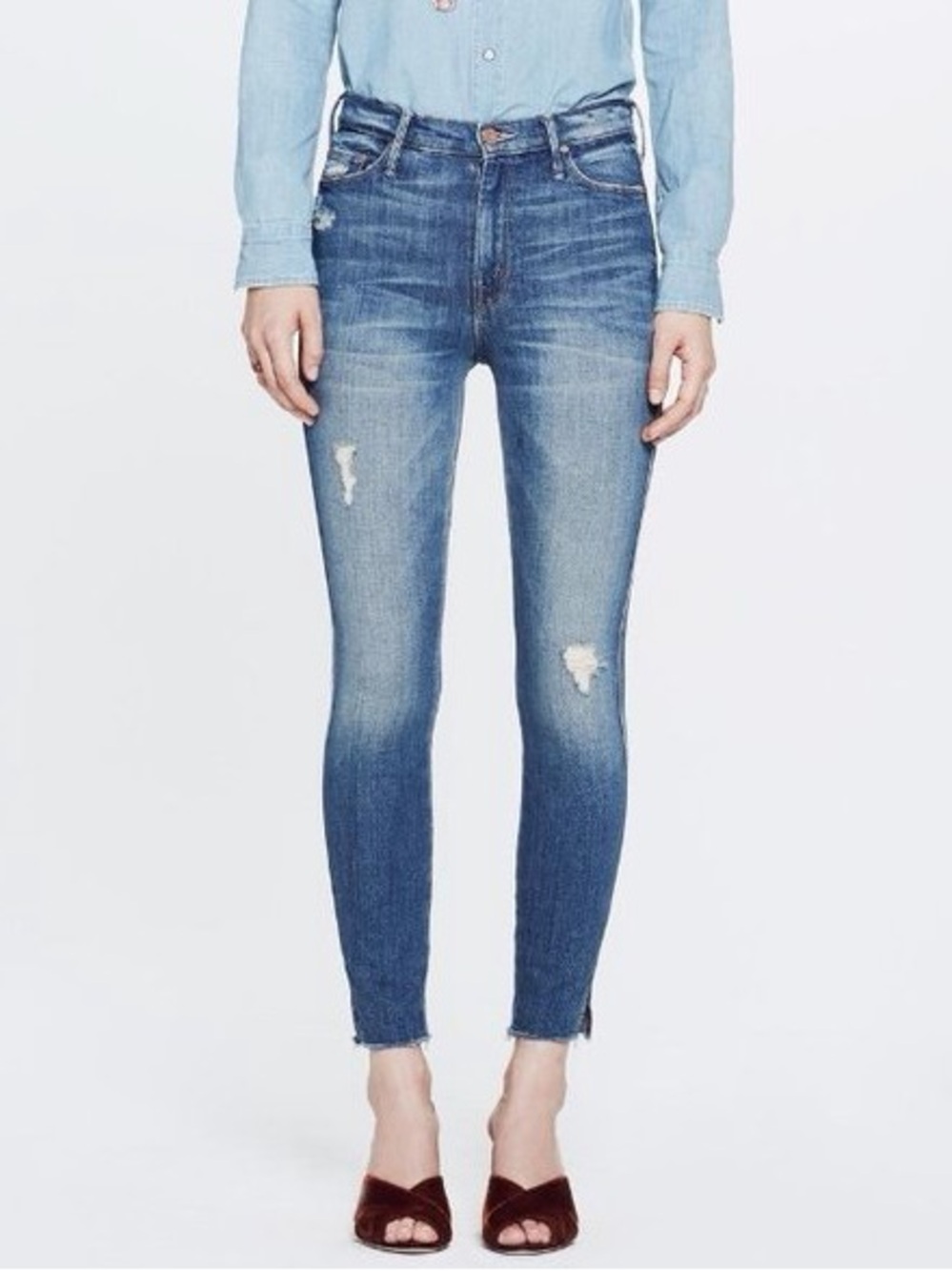 MOTHER Women’s Vamp Fray Denim Jeans in Natural Born Trouble - Picture 8 of 10
